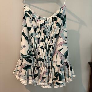 Tory Burch White and Green Floral A-Line Skirt